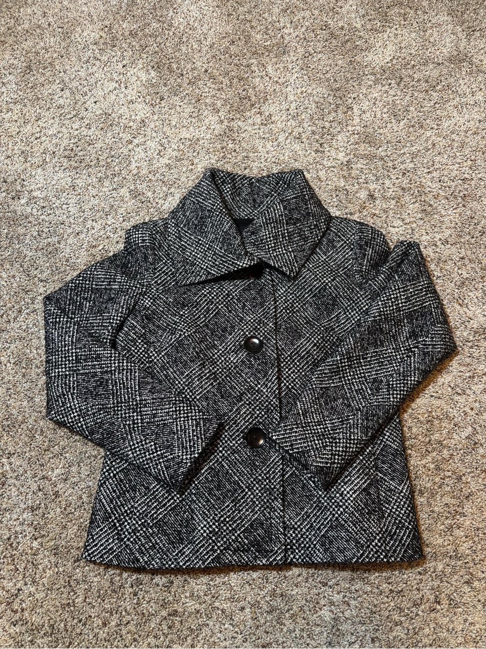 277. Talbots Black and White Tweed Pea Coat, Size 6P, NWOT